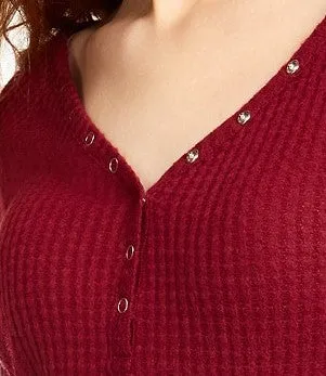 Ultra Flirt Juniors' Cozy Waffle-Knit Henley Top Red Size Medium