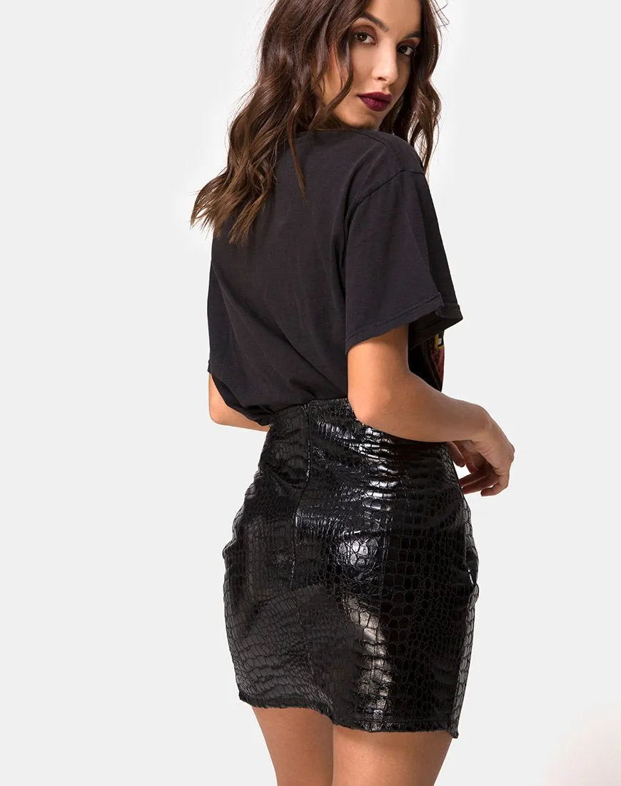 Wave Skirt in PU Croco Black